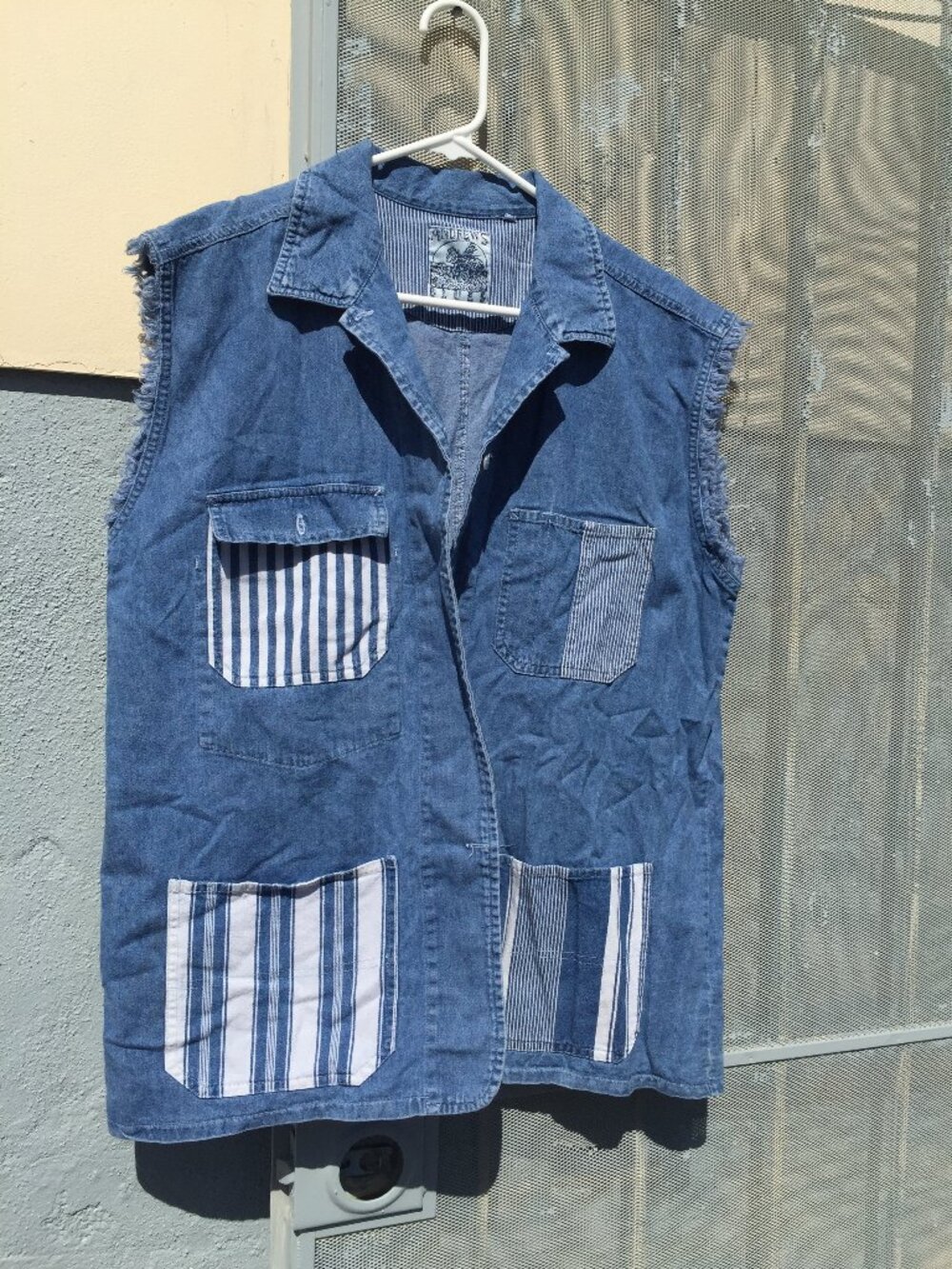 VTG Andrew's Blues Patchwork Denim Vest L 5-Pocket Utility Chore Jacket Style